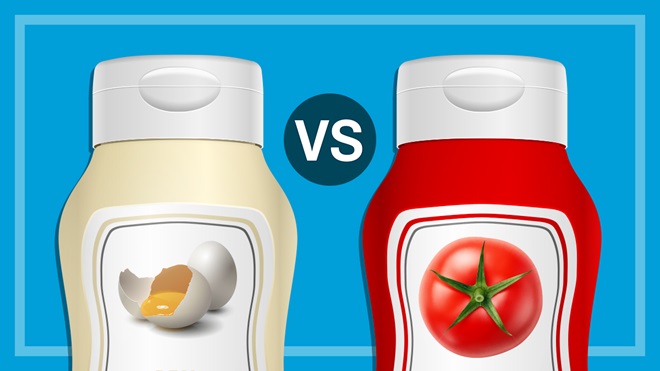 mayonnaise and tomato sauce bottles
